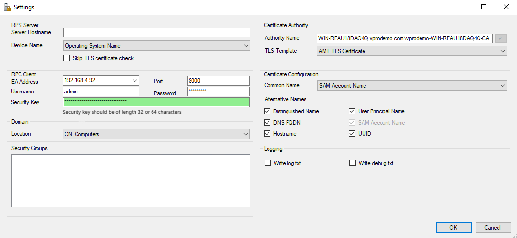 Figure 2: Enterprise Assistant Settings Example